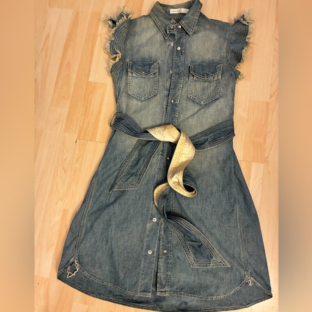Vintage Sacai Luck Distressed Denim Belted Shirt Dress - Picture 3 of 16